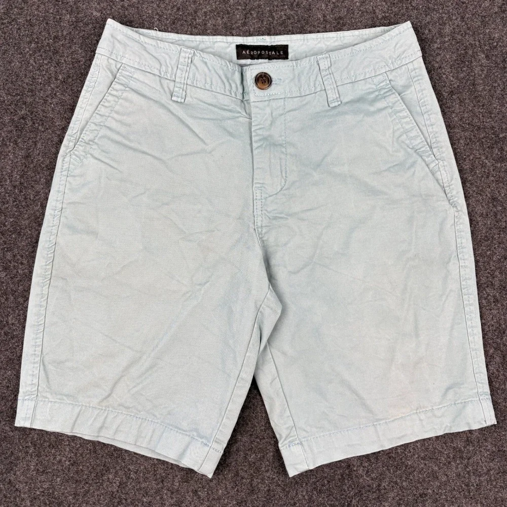Aeropostale Mens Chino Shorts Size 27 Light Aqua Blue Stretch Cotton Twill 7.5in